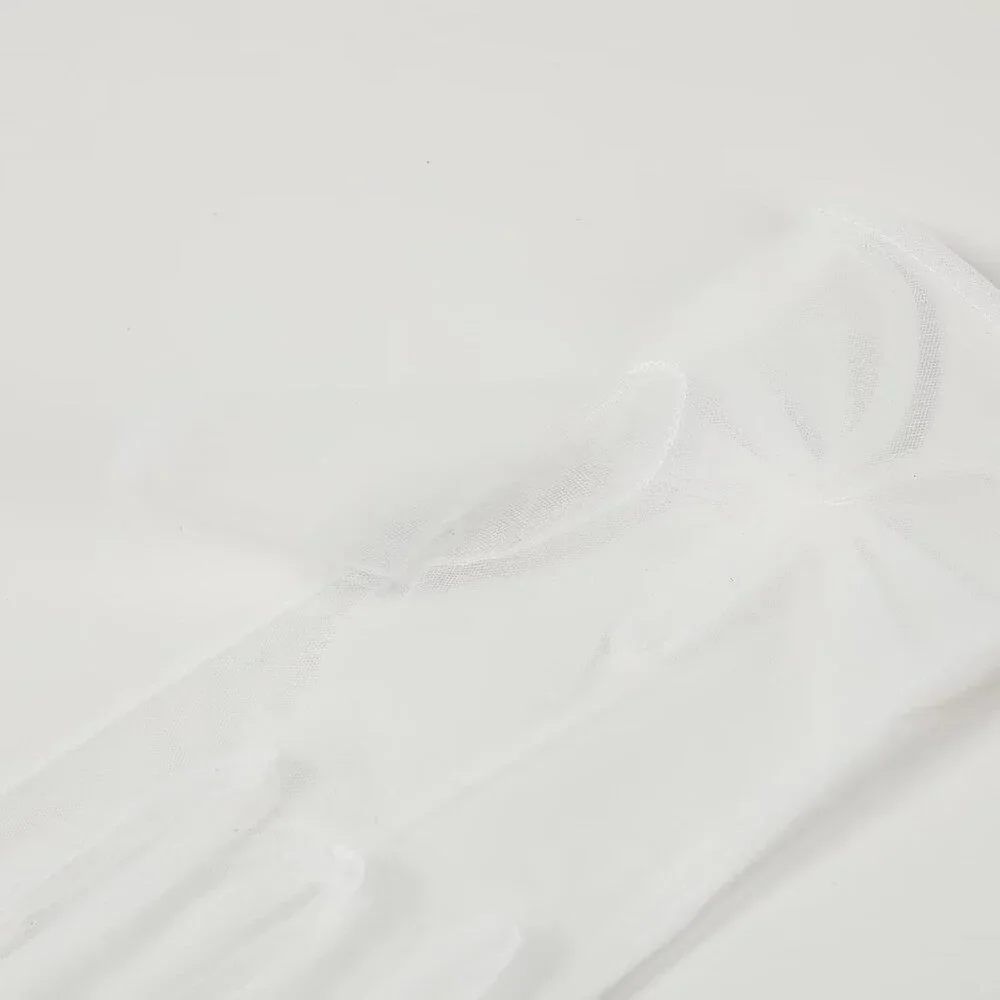 Women's White Evening Sheer Tulle Short Length Gloves Wrist Tea Party Prom